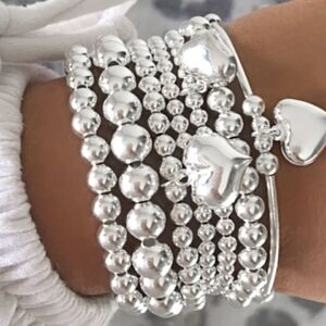 Elegant Silver Heart Bracelet Set